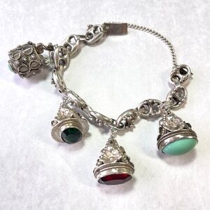 800 Silver Etruscan Revival Vintage Faux Gemstone Charm Bracelet